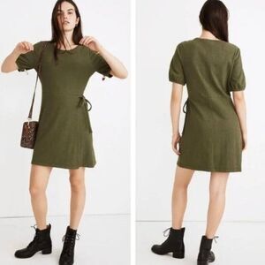 Madewell Womens Faux Wrap Dress Puff Sleeve Crosshatch Palm Tree Print Medium